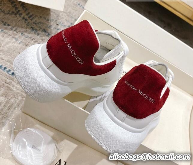 Shop Duplicate Alexander McQueen Oversized Sneakers with Suede Heel White/Burgundy 614115