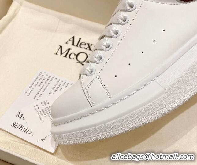 Shop Duplicate Alexander McQueen Oversized Sneakers with Suede Heel White/Burgundy 614115