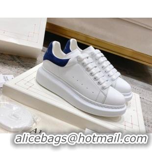 Good Looking Alexander McQueen Oversized Sneakers with Suede Heel White/Dark Blue 614117