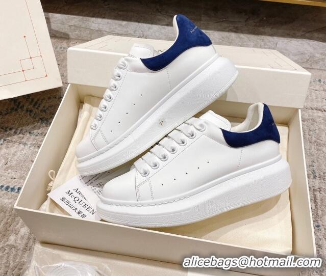 Good Looking Alexander McQueen Oversized Sneakers with Suede Heel White/Dark Blue 614117