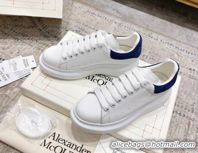 Good Looking Alexander McQueen Oversized Sneakers with Suede Heel White/Dark Blue 614117