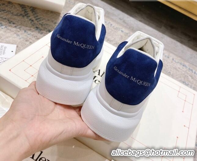 Good Looking Alexander McQueen Oversized Sneakers with Suede Heel White/Dark Blue 614117