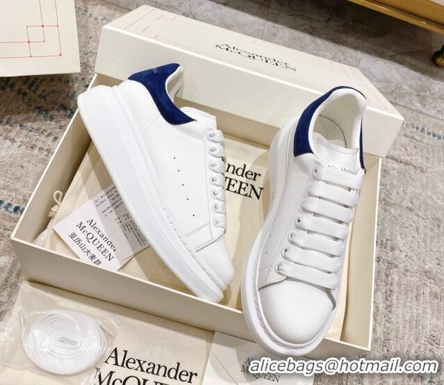 Good Looking Alexander McQueen Oversized Sneakers with Suede Heel White/Dark Blue 614117