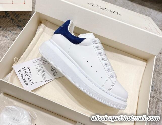 Good Looking Alexander McQueen Oversized Sneakers with Suede Heel White/Dark Blue 614117