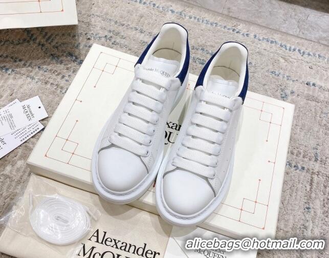 Good Looking Alexander McQueen Oversized Sneakers with Suede Heel White/Dark Blue 614117