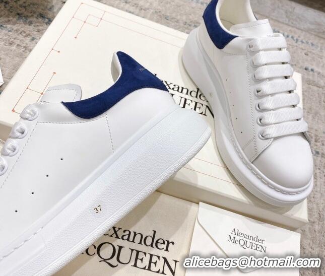 Good Looking Alexander McQueen Oversized Sneakers with Suede Heel White/Dark Blue 614117