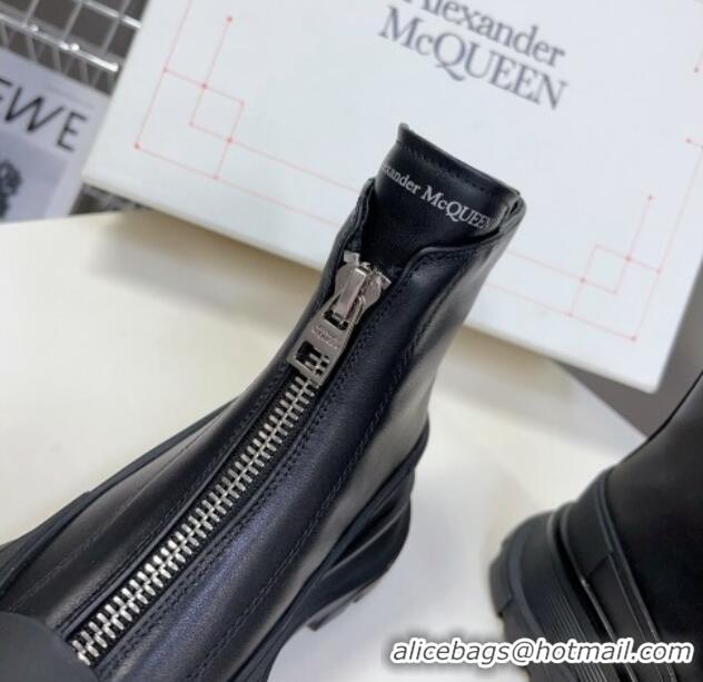 Low Price Alexander McQueen Tread Slick Zip Boot in Leather Black 926001