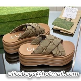 Best Product Gucci GG Fabric Platform Slide Sandals Beige 0719009