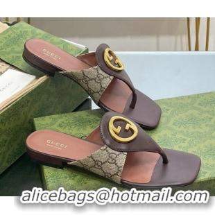 Unique Style Gucci Blondie Flat Thong Sandals in GG Canvas and Leather Beige/Brown 719018