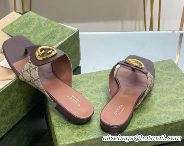 Unique Style Gucci Blondie Flat Thong Sandals in GG Canvas and Leather Beige/Brown 719018