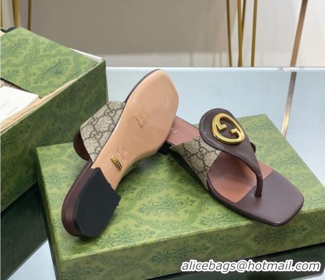 Unique Style Gucci Blondie Flat Thong Sandals in GG Canvas and Leather Beige/Brown 719018