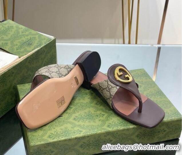 Unique Style Gucci Blondie Flat Thong Sandals in GG Canvas and Leather Beige/Brown 719018