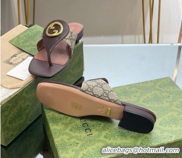 Unique Style Gucci Blondie Flat Thong Sandals in GG Canvas and Leather Beige/Brown 719018