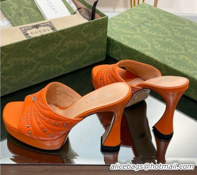 Durable Gucci Leather Platform Slide Sandal 11.5cm with GG and Studs Orange 620054