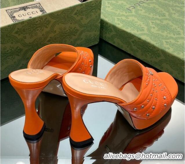 Durable Gucci Leather Platform Slide Sandal 11.5cm with GG and Studs Orange 620054