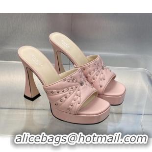 Big Discount Gucci Leather Platform Slide Sandal 11.5cm with GG and Studs Light Pink 620055