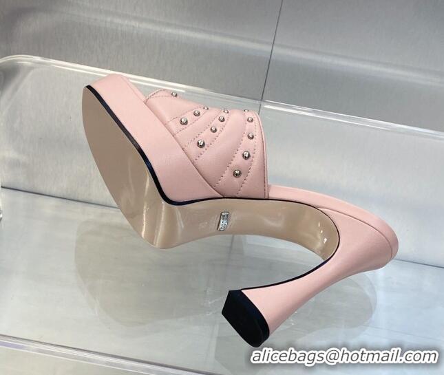 Big Discount Gucci Leather Platform Slide Sandal 11.5cm with GG and Studs Light Pink 620055