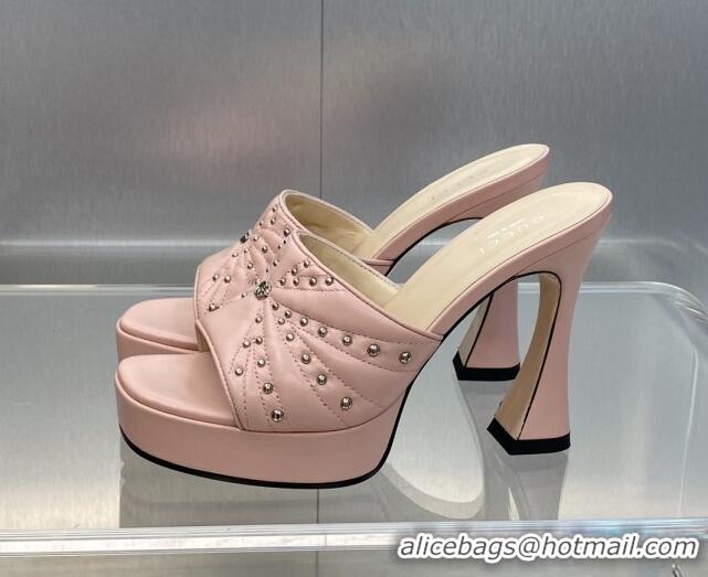 Big Discount Gucci Leather Platform Slide Sandal 11.5cm with GG and Studs Light Pink 620055