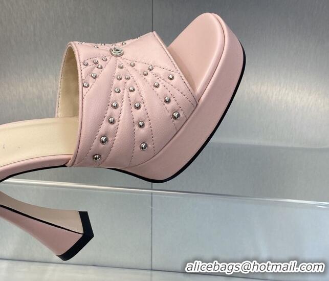 Big Discount Gucci Leather Platform Slide Sandal 11.5cm with GG and Studs Light Pink 620055