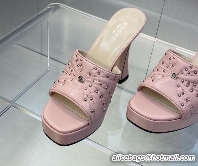 Big Discount Gucci Leather Platform Slide Sandal 11.5cm with GG and Studs Light Pink 620055