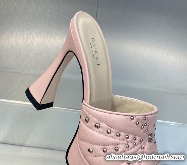 Big Discount Gucci Leather Platform Slide Sandal 11.5cm with GG and Studs Light Pink 620055