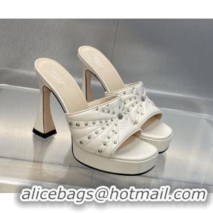 Perfect Gucci Leather Platform Slide Sandal 11.5cm with GG and Studs White 620059