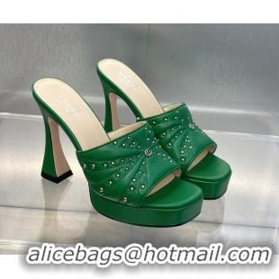 Stylish Gucci Leather Platform Slide Sandal 11.5cm with GG and Studs Green 620060