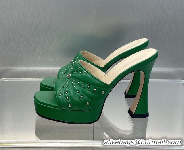 Stylish Gucci Leather Platform Slide Sandal 11.5cm with GG and Studs Green 620060