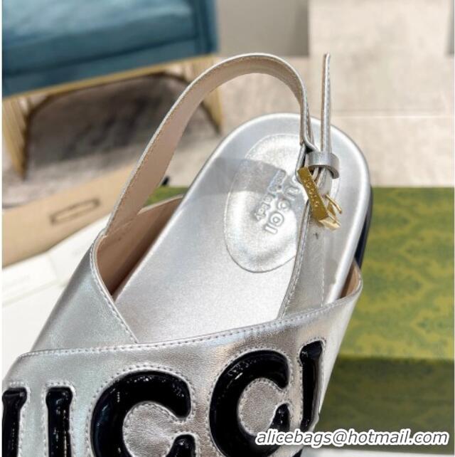 Stylish Gucci Leather Strap Sandals with Gucci Script Silver 620061