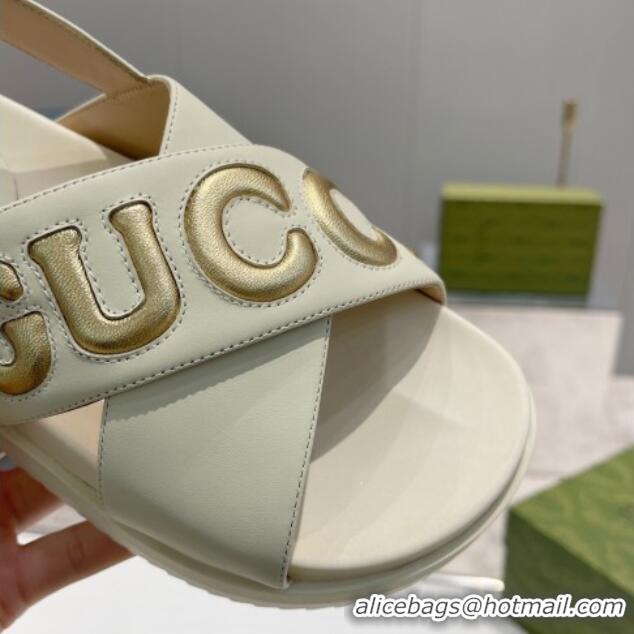 Best Price Gucci Leather Strap Sandals with Gucci Script White 620081