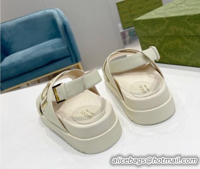 Best Price Gucci Leather Strap Sandals with Gucci Script White 620081