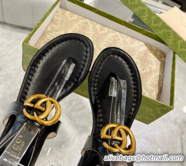 Grade Gucci Leather Double G Flat Thong Sandals Black 620066