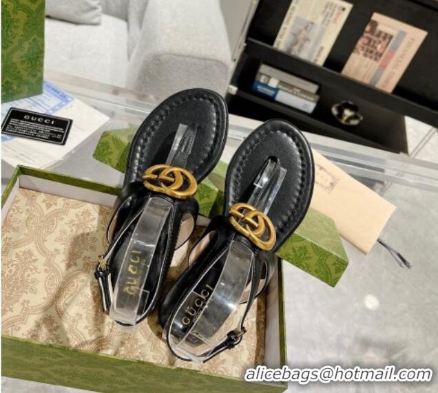 Grade Gucci Leather Double G Flat Thong Sandals Black 620066