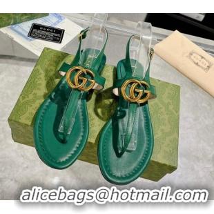 Luxurious Gucci Leather Double G Flat Thong Sandals Dark Green 620067