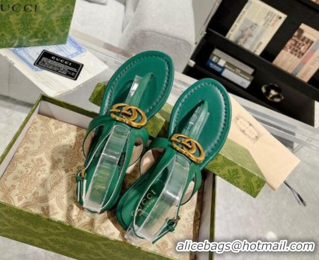 Luxurious Gucci Leather Double G Flat Thong Sandals Dark Green 620067