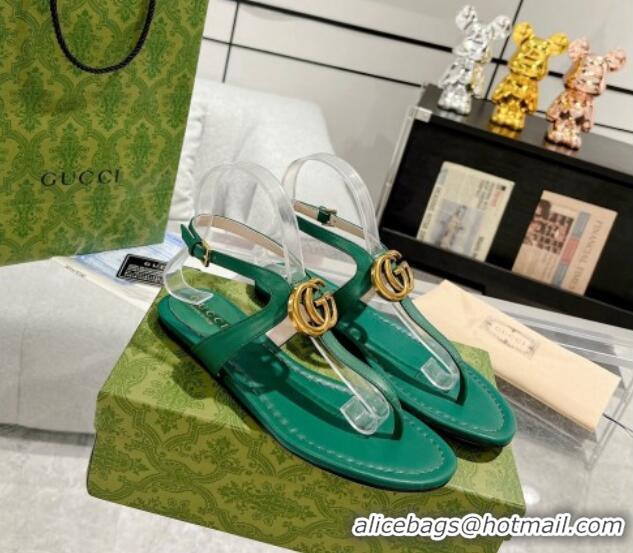 Luxurious Gucci Leather Double G Flat Thong Sandals Dark Green 620067