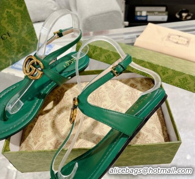 Luxurious Gucci Leather Double G Flat Thong Sandals Dark Green 620067