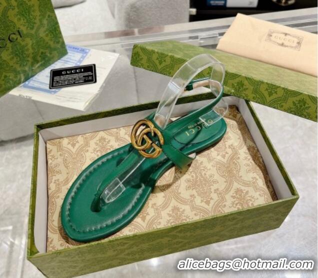 Luxurious Gucci Leather Double G Flat Thong Sandals Dark Green 620067