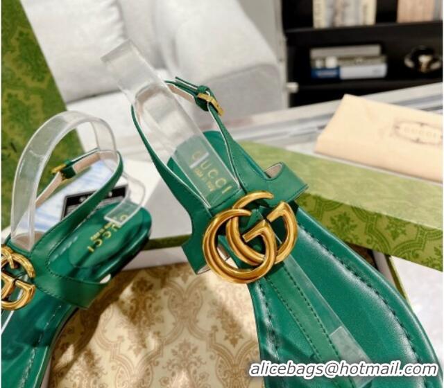 Luxurious Gucci Leather Double G Flat Thong Sandals Dark Green 620067