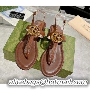 Low Cost Gucci Leather Double G Flat Thong Sandals Brown 620068