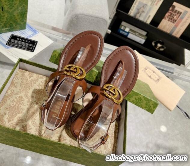 Low Cost Gucci Leather Double G Flat Thong Sandals Brown 620068