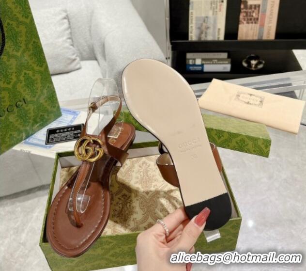 Low Cost Gucci Leather Double G Flat Thong Sandals Brown 620068