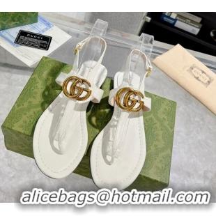 Classic Hot Gucci Leather Double G Flat Thong Sandals White 620071