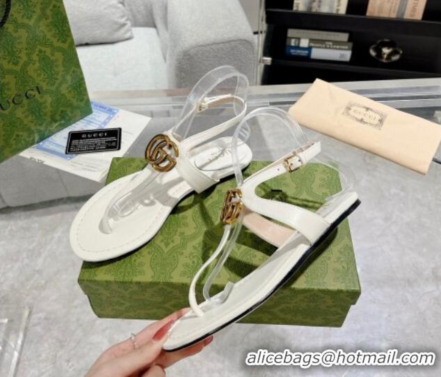 Classic Hot Gucci Leather Double G Flat Thong Sandals White 620071