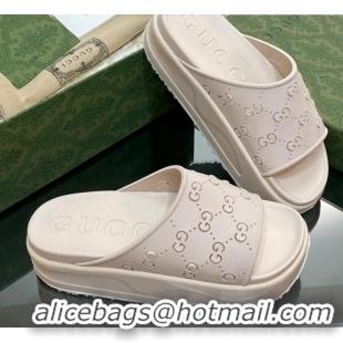 Purchase Gucci Rubber Platform Slide Sandal with Cut Out GG White 620073