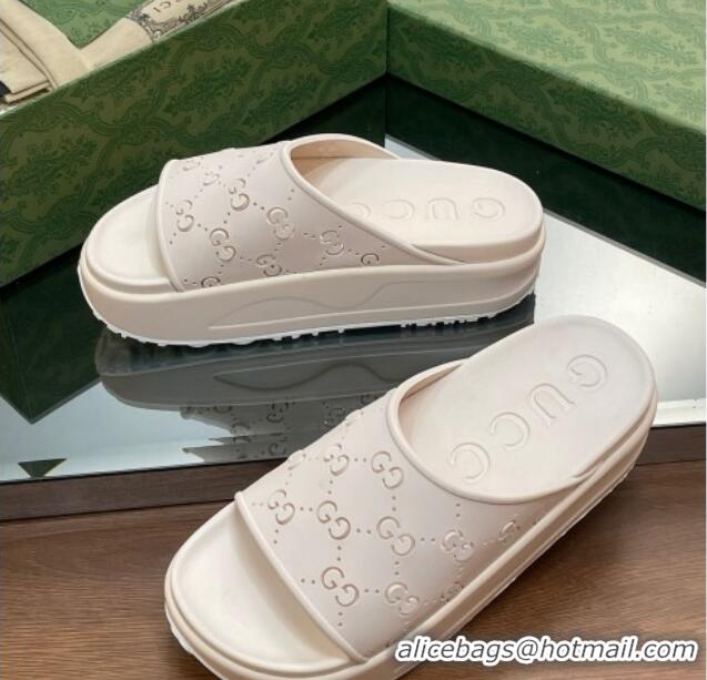 Purchase Gucci Rubber Platform Slide Sandal with Cut Out GG White 620073