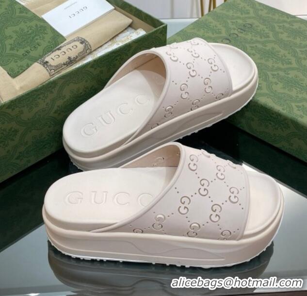 Purchase Gucci Rubber Platform Slide Sandal with Cut Out GG White 620073