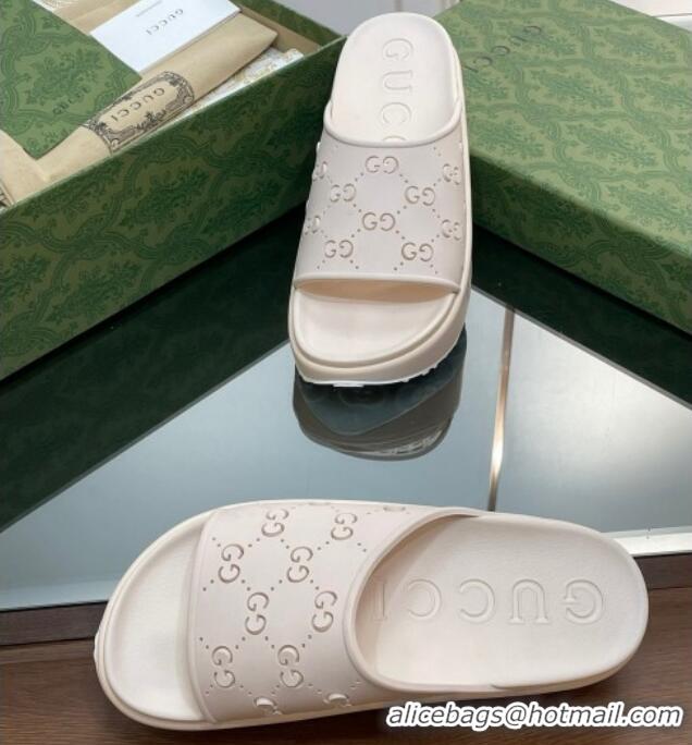 Purchase Gucci Rubber Platform Slide Sandal with Cut Out GG White 620073