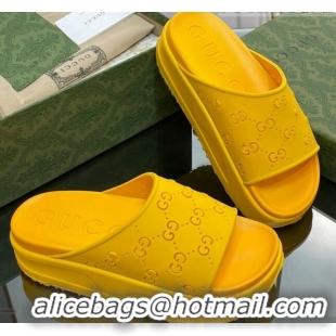 Top Design Gucci Rubber Platform Slide Sandal with Cut Out GG Yellow 620075