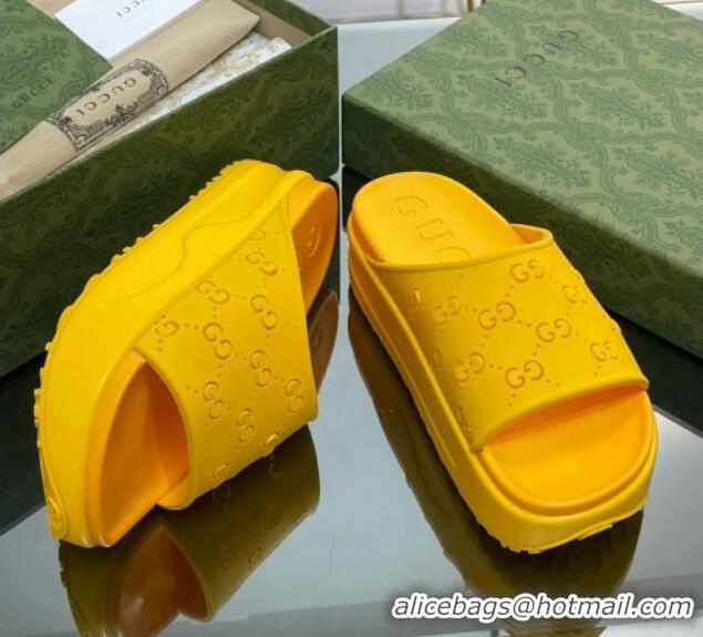 Top Design Gucci Rubber Platform Slide Sandal with Cut Out GG Yellow 620075